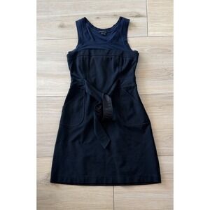 Theory Womens Mixed Media Layered Tank Dress Navy Black Tie Waist Pockets Size 0